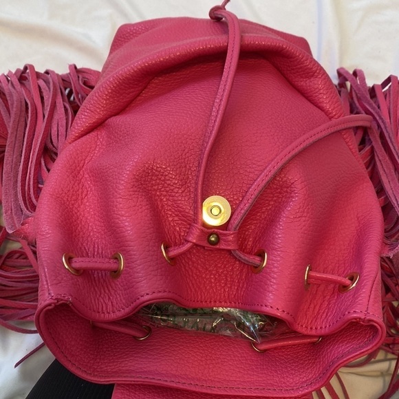 Paris Valtadoros Mykonos Fuchsia Pebbled Leather Fringe Small Staple Backpack main image 11